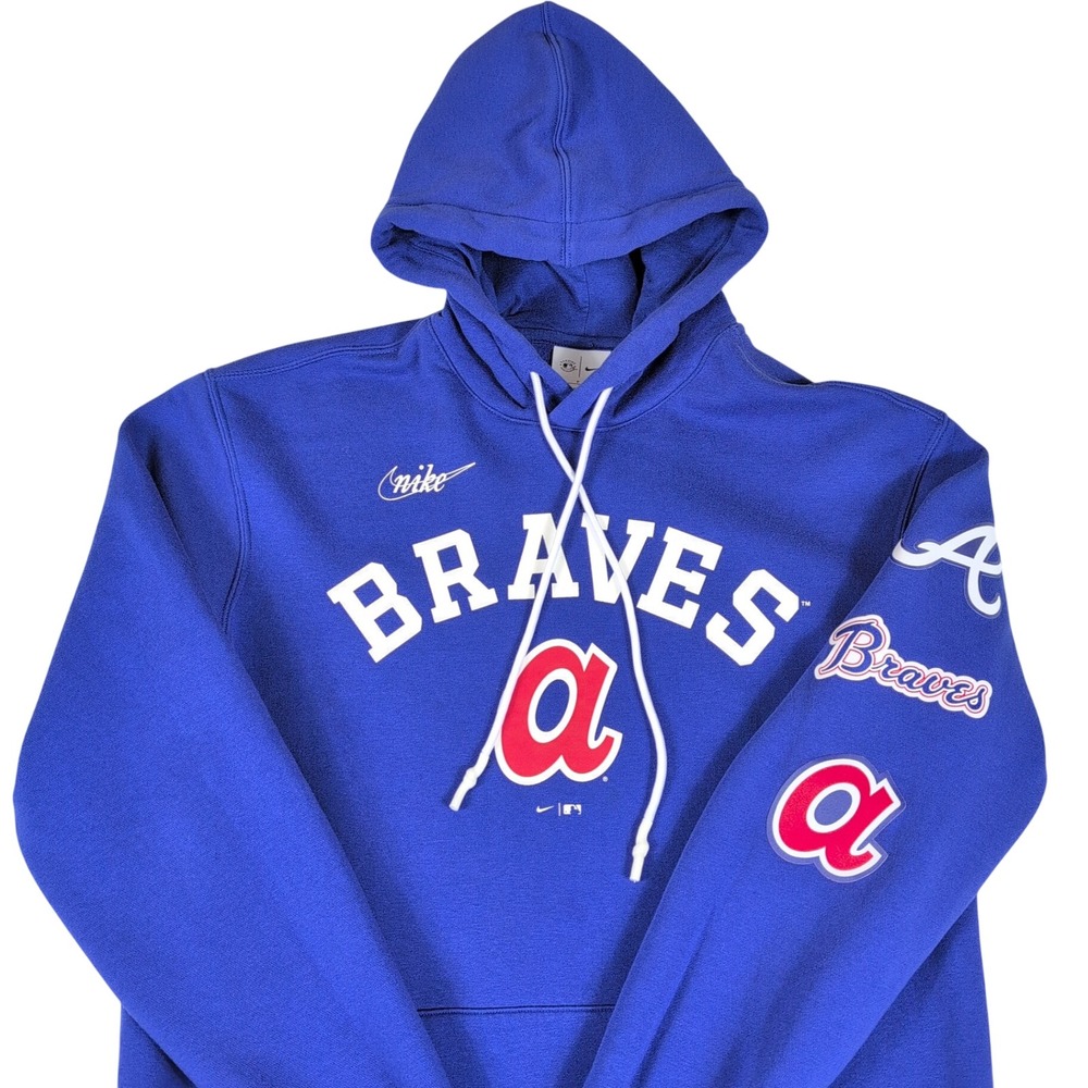 Nike Atlanta Braves Rewind Lefty Hoodie Mens Small Royal Blue MLB Cooperstown
